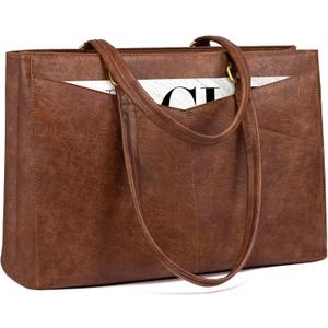 LOVEVOOK Laptop Bag for Women,15.6 Inch Laptop Tote Bag for Women,Vintage Leather Work Tote Bags Computer Business Teacher Bag,Waterproof Office Briefcase (Retro Brown)