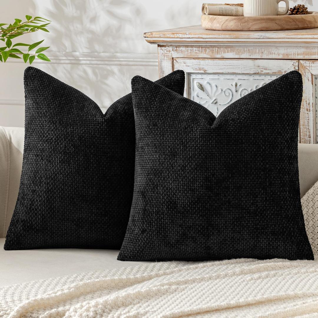 MIULEE Pack of 2 Couch Throw Pillow Covers 18x18 Inch Black Modern Boho Accent Decorative Pillow Covers Soft Chenille Farmhouse Cushion Covers for Home Decor Bed Sofa Living Room