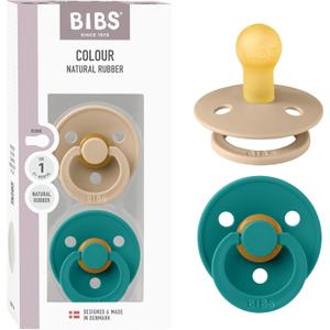 Bibs Colour Pacifier 2-Pack | BPA Free Soother, Round Nipple. Natural Rubber Latex,