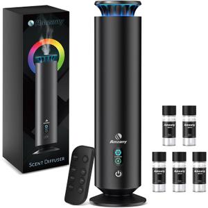 Waterless Scent Diffuser Kit,Scent Diffuser with 7 Lights and Breathing Lights Modes,Max Coverage 2000 sq.ft.Home,Offices,Hotels and Spas Aromatherapy Diffuser Included 5 Scent Oils Remote Control (Black)