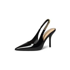 iiimmu Women's Stiletto Heels Closed Pointed Toe 4 in Heels for Women Patent Leather Pumps with Chain Wedding Party Dress Prom Heels Slingback Pumps, Size 7