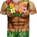 Goodstoworld Unisex 3D Fake Abs T Shirts Shredded Chest Printed Short Sleeve Costume Novelty Tees Shirt (Large, M Hawaiian 01)