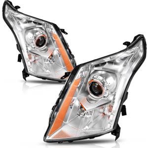 AUTOSAVER88 Projector Headlights Assembly Compatible with 2010-2013 2010 2011 2012 2013 Cadillac SRX 10 11 12 13 14 15 16 Headlamp Replacement Chrome Housing Clear Lens Amber Reflector Pair