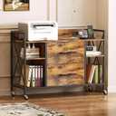 Office File Cabinet, 2 Drawer File Cabinets with Lock, Filing Cabinet with Power Outlets, Adjustable Shelves, Rolling Storage Cabinets for Home Office, Vintage