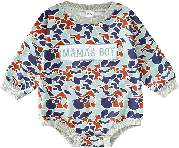 Newborn Baby Boy Girl Camouflage Embroidery Romper Infant Long Sleeve Bodysuit Coming Home Outfit, 12-18M