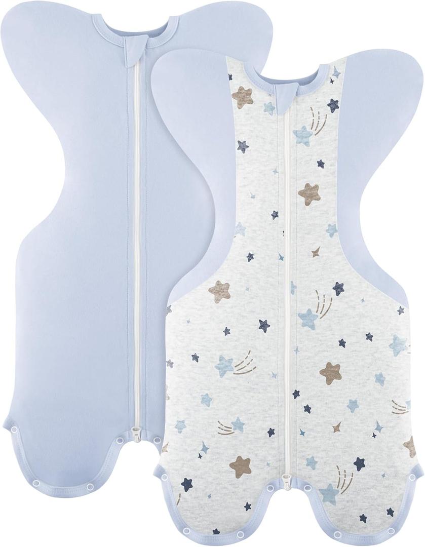 Susurration Baby Sleep Sack, Self-Soothing Swaddle for Newborns, Improves Sleep, Snug Fit Helps Calm Startle Reflex, Newborn Essentials for Baby, 2 Pack, 1-3 Months, 8-13 lb (Grey Star & Blue)