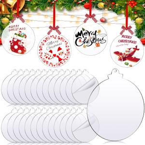 Namalu 36 Pcs Clear Acrylic Christmas Ornaments Round Acrylic Blanks Discs Ornament Vinyl DIY Round Blanks Hanging Transparent Circle Discs Crafts Xmas Tree Bauble Party Decoration, 5 Inch