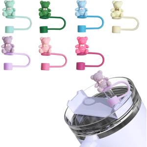 7PCS Bear Straw Covers, 10mm Silicone Tips Lids, Dust-Proof, Compatible with Stanley 30&40 Oz Cup, Tumbler Straw Caps