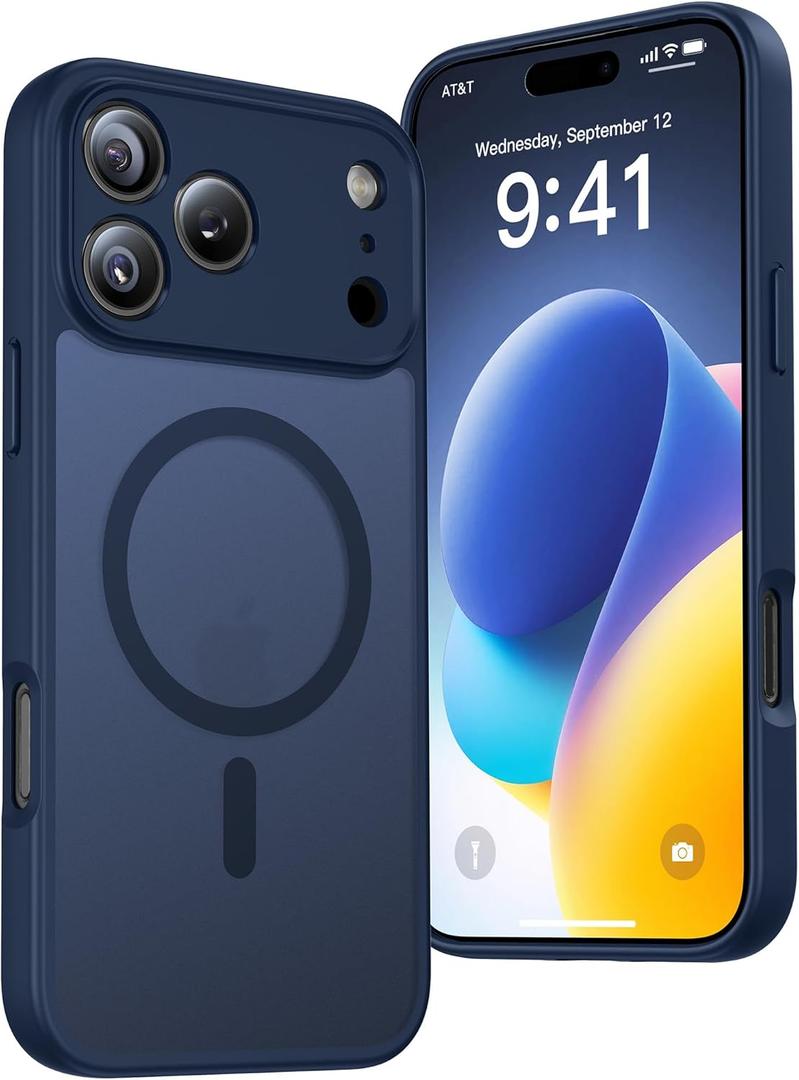2 x Magnetic for iPhone 17 Pro Max Case, Full Camera Protection, Compatible with MagSafe, Military-Grade Shockproof, Anti-Slip, Matte Slim Cover for i Phone 17 Pro Max Phone Case 6.9", Blue