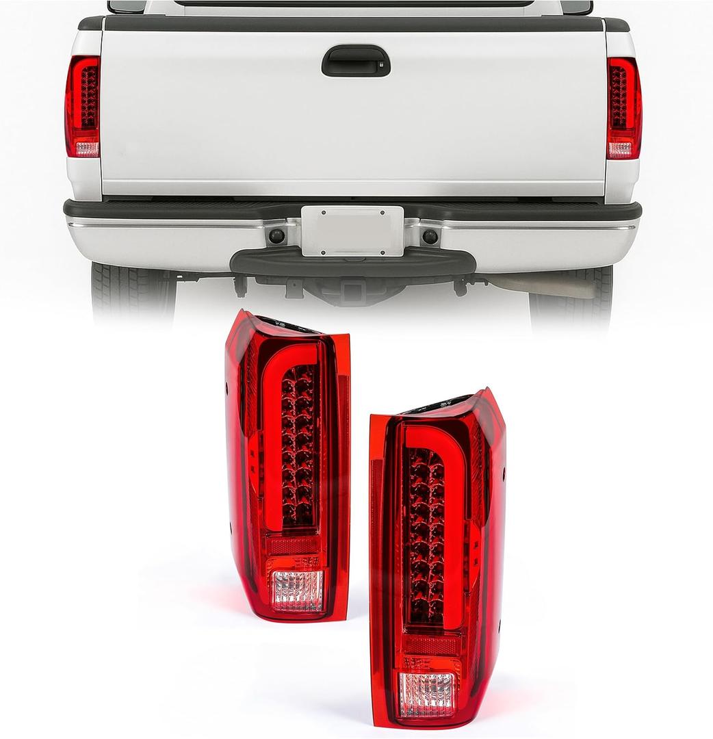 KUAFU LED Tail Light Assembly Compatible with 1990-1997 Ford F150/250/350/Bronco/Super Duty Compatible with Styleside Models Only LED Tube Bar 3D Brake Light Lamps Pair - Red Lens