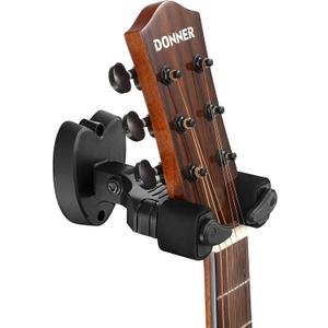 Donner Locking Guitar Wall Mount 1-Pack, Auto Lock Guitar Wall Hanger For Guitar Bass, Black (1-Pack)