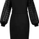 Girls Dress Kids Mesh Long Sleeve Dresses Self Belted Elegant Bodyco, 9-10 Years, Black