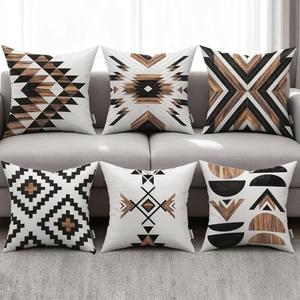 Ceexolliss Aztec Throw Pillow Covers Set of 6,Rustic Southwestern Western Brown Wooden Texture Home Decor Ethnic Farmhouse Outdoor Couch Decorative Cushion Case 18"X18"