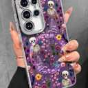Toycamp for Samsung Galaxy S25 Ultra Case - Compatible with Magsafe Aesthetic Cute Holographic Galaxy S25 Ultra Case with Diamond Bling Lens Protector Cover for Women Girls, Skull Flower