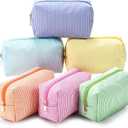 Sanwuta 6 Pcs Seersucker Cosmetic Bags Bulk Seersucker Makeup Bags Stripe Women Pouch Large Preppy Storage Pouch Toiletry Travel Organizer for Wedding Bridesmaid Bride Favor Mom Gift (Rainbow)