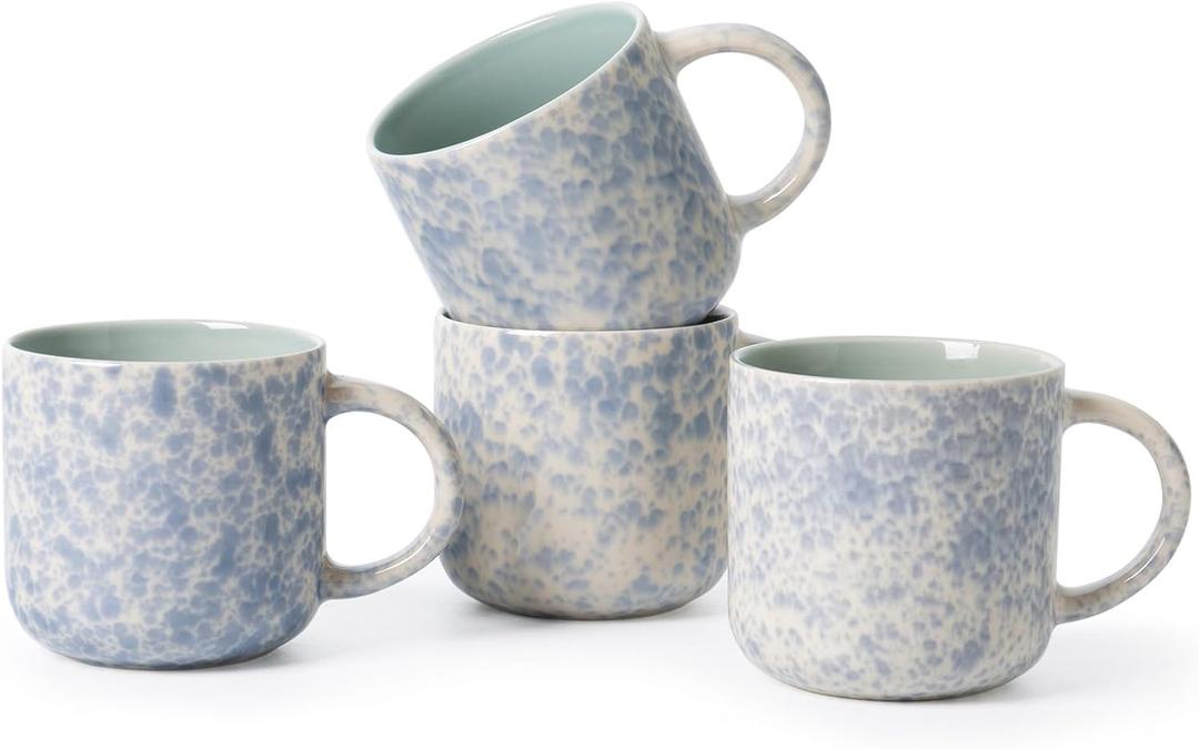 MONITO 12 OZ Coffee Mugs Set of 4, Ceramic Coffee Mugs,Modern Coffee Mugs Set with handle for Tea/Latte/Cappuccino/Milk/Cocoa. (BLUE, 4 CountPack of 1)