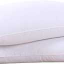 Waterfowl Feathers and Down White Pillows with 100% Cotton Cover, Bed Sleeping Hotel Collection Pillows Set of 2, 20"x26"