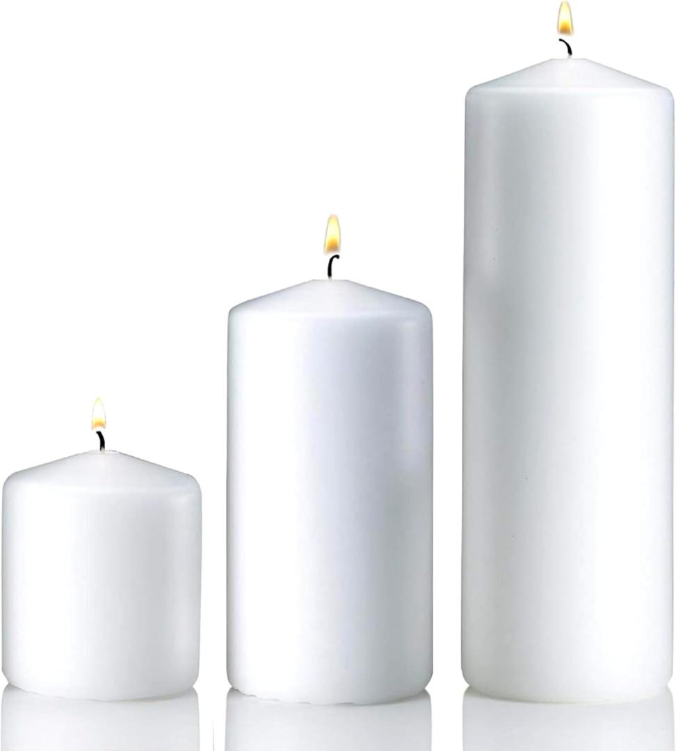 Vanilla Pillar Candles Set of 3 - Dripless Unscented - 3x3, 3x6 & 3x9 Decorative Candles for Home Decor & Table Centerpieces, PARNOO (White)