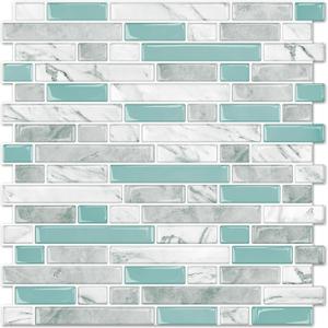 STICKGOO Peel and Stick Tile Backsplash for Kitchen, 1212Stick on Backsplash, Self Adhesive Tile for Kitchen Backsplash and Bathroom(10 Sheets, Thicker Design) (Green, White Marble, Grey)