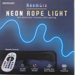 Merkury RoomGlo 10ft Neon Rope Light 16 color Flexible LED Lighting w/ Remote
