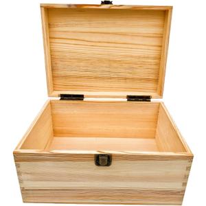 Unfinished Natural Pine Wood Storage Box with Hinged Lid, Wooden Craft Container for Jewelry, Gifts, Art Supplies, Hobby Organization (10.6 x 7.87 x 5.12in)