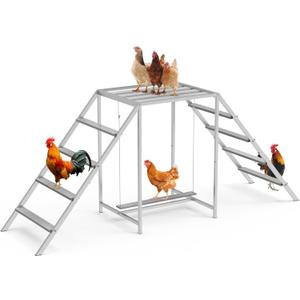 Chicken Perch for Coop with Swing Set and Ladder,Chicken Toys for Pet's Health & Happy,Gray