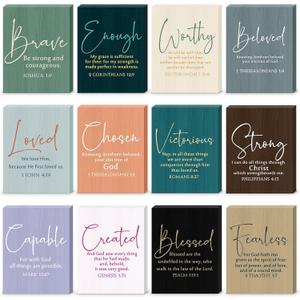 RattanView 12 Pcs Christian Gift Desk Decor Mothers Day Scripture Wooden Signs Rustic Tabletop Bible Verse Inspirational Religious Quote Table Plaque for Church Party Favor Art Wall Home 3.5in