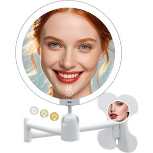 6" Led Wall Mounted Makeup Mirror Double Sided 1/10X, 1-Second Install Lightweight Compact Wall Mirror with Light, Rechargeable Extendable Magnifying Mirror for Bathroom, Wall Vanity Mirrors (1+10X)