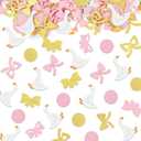 JarThenaAMCS 500Pcs Pink Bow Silly Goose Confetti 18 Designs Glitter Coquette Farm Animal Theme Paper Table Confetti Scatters for Girls Birthday Bridal Baby Shower Party Decor