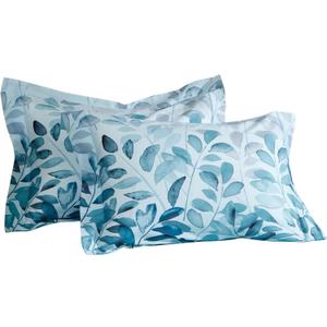 MILDLY 100% Long-Staple Cotton Pillow Shams - Gradient Blue Leaf Printed Envelope Pillowcases King Size 20"x36" 2pcs (Sky Blue (Nero))