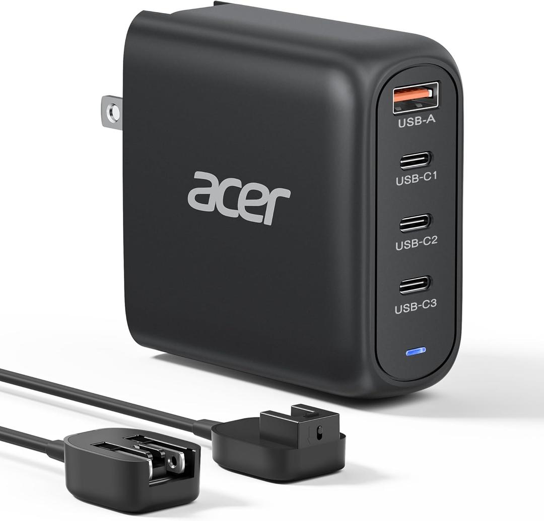 Acer 100W USB C Charger Block, 4-Port Fast GaN  Desktop Charger with Power Extension Cable, Compatible with MacBook Pro/Air, iPhone 16 Series, Galaxy S24, iPad Pro, Acer Laptop, Nitro 5, etc