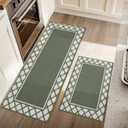 COSY HOMEER Washable Kitchen Rugs Sets of 2 Non-Slip Kitchen Mats for Floor Absorbent Kitchen Runner Rug for Kitchen Carpet,Sink Mat and Laundry, 20"x30"+20"x48",Green