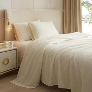 Cream White Queen Sheets Set 3 Piece Cooling Bedding Sheets Set - Breathable Bedding Sheet & Pillowcases Set - Easy Fit Deep Pockets 16 Inch,Queen Size Bed Sheets Cream