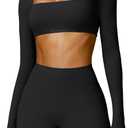 YEOREO Kyla Women Crop Top Long Sleeve Padded Sports Low Medium Impact Yoga Shirt Workout (Large, Black)