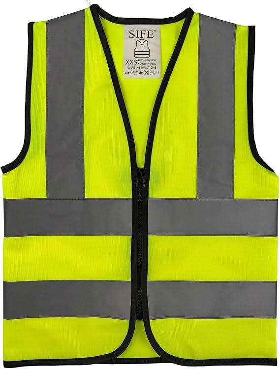 SIFE Kids' Safety Vest for Young Explorers,6 Color Options, with 6 Reflective Strips-Class 2 High-Visibility-Zipper-Yellow-XXS
