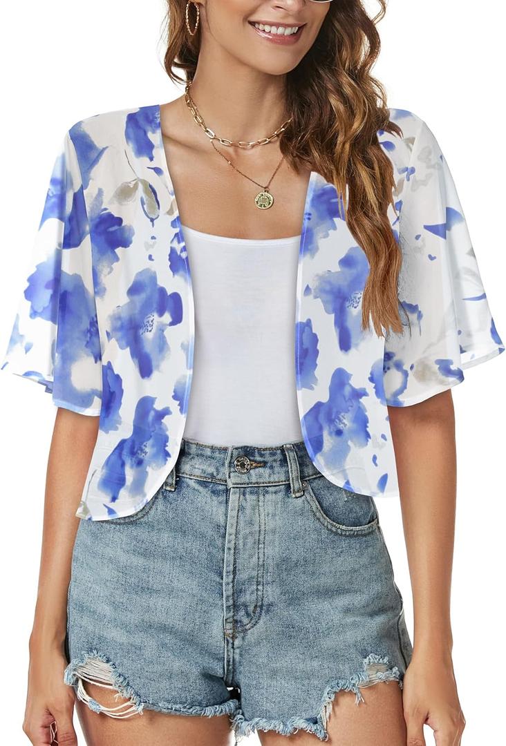 ZNVGIRL Women Shrug Chiffon Cardigans Open Front Short Sleeve Bolero for Evening Dressy 2026 (XL)