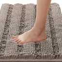 H.VERSAILTEX Bath Rugs for Bathroom Non Slip Bath Mats Extra Thick Chenille Striped Rug 20" x 32" Absorbent Non Skid Fluffy Soft Shaggy Washable Dry Fast Plush Mat for Indoor, Bath Room, Tub - Taupe