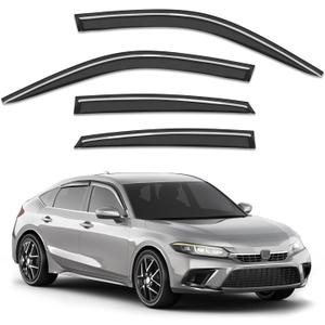 Out-Channel Window Rain Guards Fit for Honda Civic Hatchback 2022-2026, Extra Durable Window Visors Vent Visors Vent Shades Wind Deflector Dark Smoke Car Tape-on with Thicker 4PCS