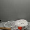 LUE BONA Adjustable Vanity Stool, 360 Swivel Chair for Makeup Room, White Faux Leather Stool for Bathroom & Living Room