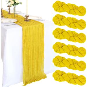 6 Pack 10FT Lemon Yellow Cheesecloth Table Runner 120 Inch Long Gauze Rustic Boho Spring Cheese Cloth Table Runner Sheer Fabric Decorations for Holiday Party Wedding Banquet Bridal Baby Shower Dcor