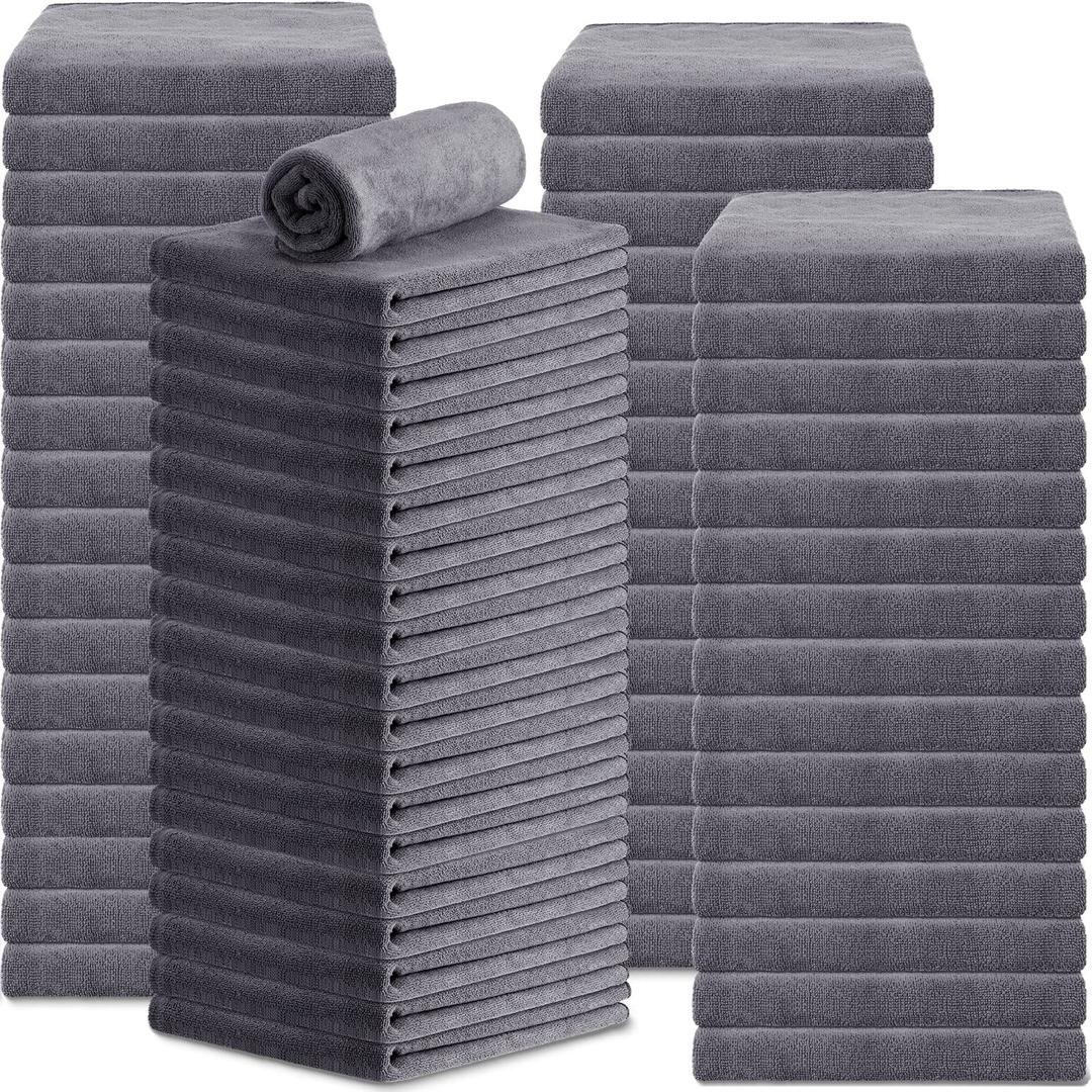 Newwiee 72 Pack Microfiber Bleach Proof Towels Bulk for Salon 18 x 30 Inch Dry Lint Free Hair Drying Hand Towels for Hair, Gym, Bath, Spa, Shaving, Barber(Grey)