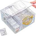 4 In 1 Acrylic Jewelry Organizers and Storage with 60 Portable Anti Tarnish Jewelry Bags, Clear Jewelry Box Organizer, Travel Jewelry Case for Earrings/Rings/Necklaces for Women Girls