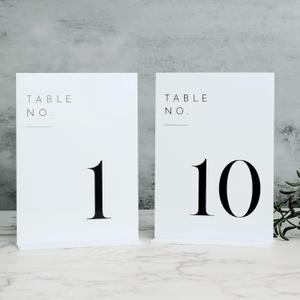 JINMURY White Wedding Table Numbers 1-10 with Stands, 5"x7" White Acrylic Table Numbers, Perfect for Wedding Reception, Party, Anniversary, Event (White Sign Black Font)