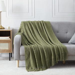 BOURINA Dark Olive Throw Blanket 50x60 Inches Throw Textured Solid Soft Sofa Couch Decorative Knit Blanket