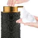 Elegant Foaming Soap Dispenser, Designed with Flower-Shaped Emboss, Ceramic Gold Hand Soap Dispenser for Bathroom (Black)