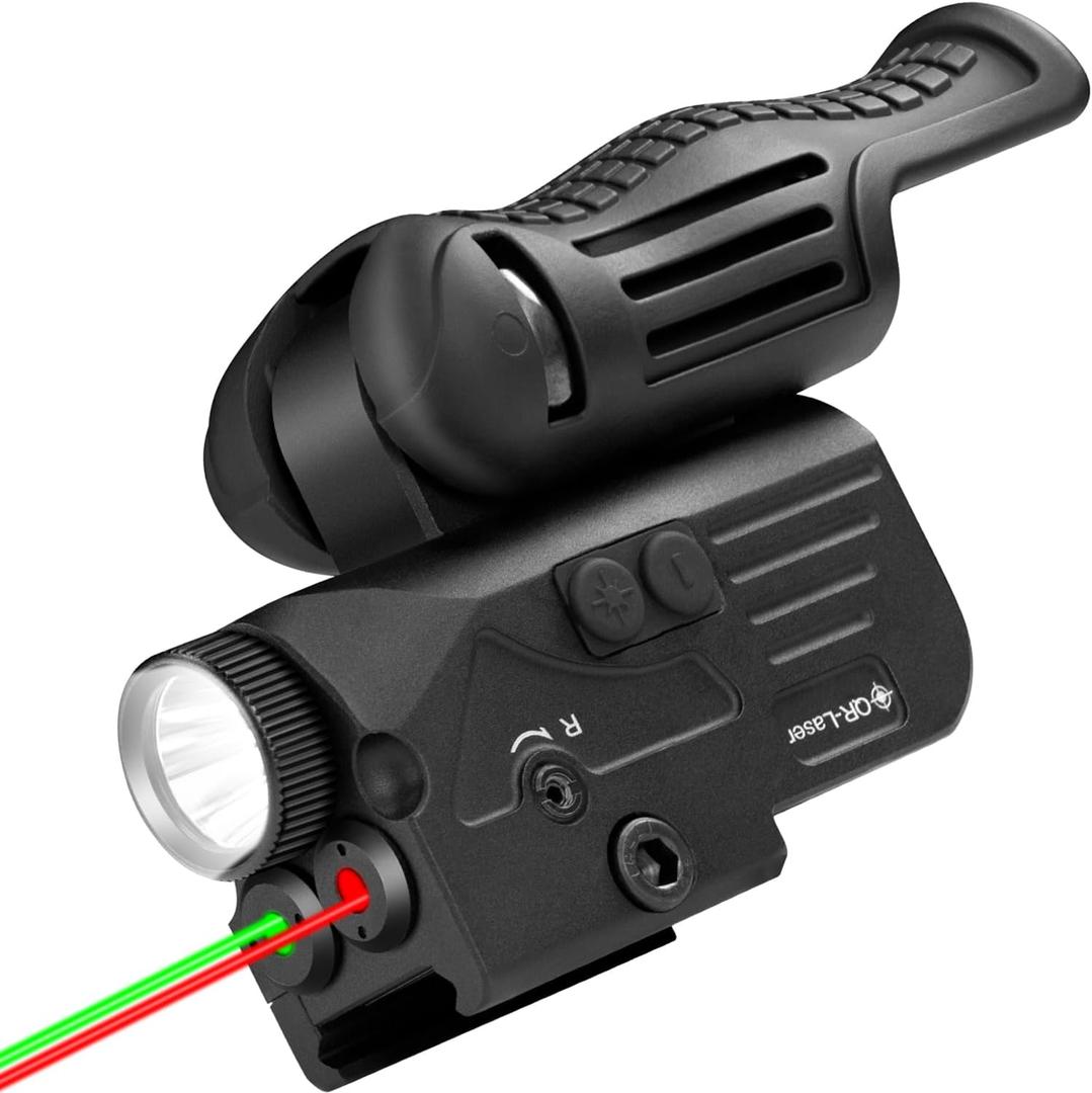 1200 Lumens LED White Flashlight with Dual Laser Sights, Rechargeable Laser Beams with 5 LED Light Modes - Hard Anodized Aluminum for Picatinny Rail Mount, Laser Class IIIA, Less Than 5mW (Red&green)