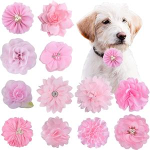 12PCS Pet Collar Flower Bow Collar Detachable Flower Embellishment for Cat Dog,Pet Supplies for Birthday Party (Pink)