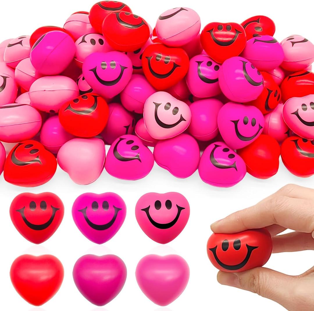 30 Pieces Heart Stress Relief Balls,3 Colors Mini Heart Balls,Smile Funny Face Foam Balls for Valentine Day,School Carnival Reward,Party Gift Bag Fillers