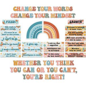 38 Pcs Growth Mindset Posters Bulletin Board Set Classroom Inspirational Poster Motivational Wall Decoration Signs Positive Sayings Accent Cutouts for Teacher Student Home Bedroom Decor (Retro)