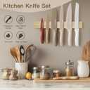 Astercook Knife Set, 13 Pieces Kitchen Knives Set with Healthy Anti-Rust Coating, Dishwasher Safe, Stainless Steel Chef Knife Sets with 6 Blade Guards, Perfect Holiday Gifts for Kitchen (Large, Cream)